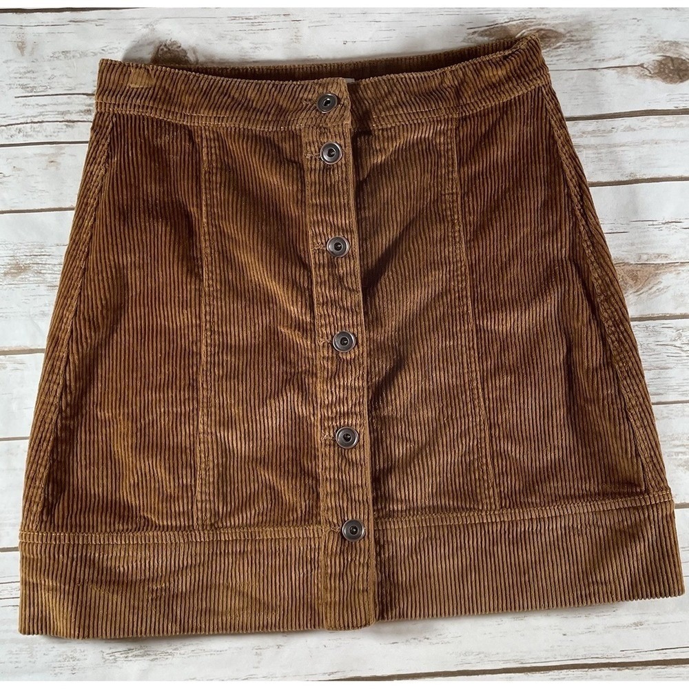 Brown Corduroy Button Front Mini Skirt Cotton‎ 2 Academia Cottagecore Indie